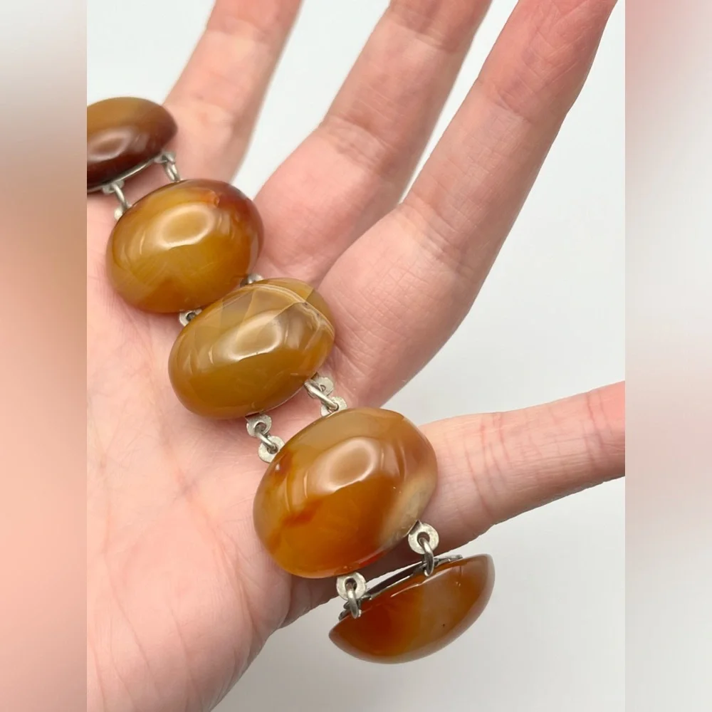 Vintage Large Chunky Carnelian Agate Link Bracelet - Picture 10 of 16